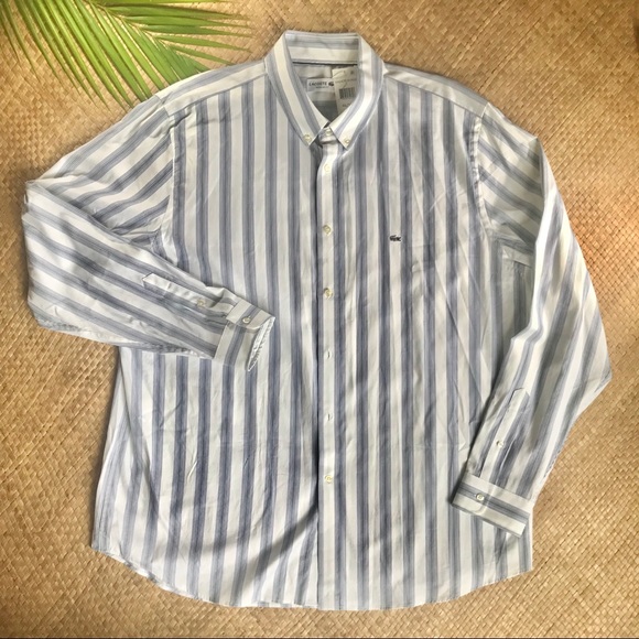 lacoste blue and white striped shirt